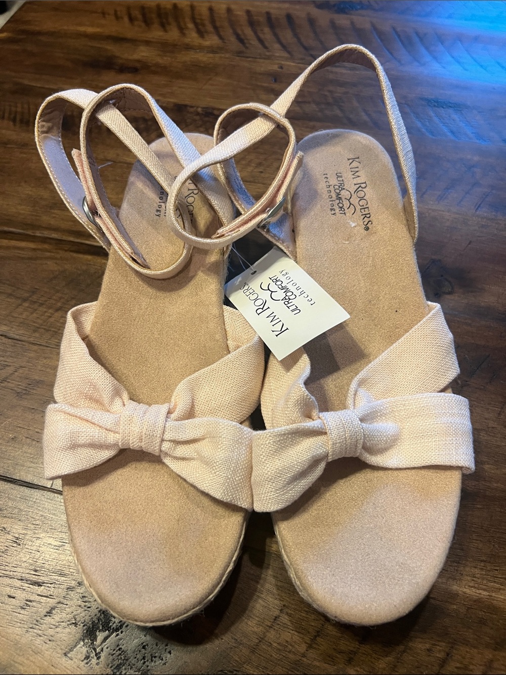 Kim Rogers Blush Bow Ankle-Strap Sandals Size 10
